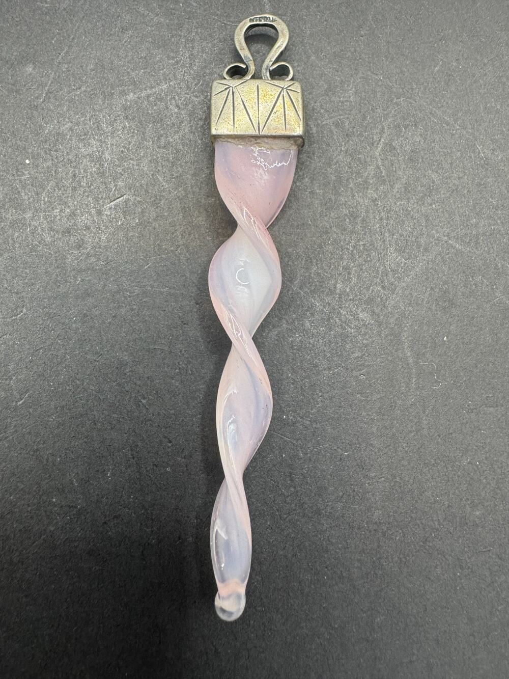 Vintage 925 Sterling Silver Pink Blown Glass Icicle Style Ornament Pendant